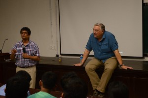 Fred Raab, Head LIGO Hanford, and Somak Raychaudhury, Director, IUCAA, in a discussion with students after Fred's Wednesday Colloquium at Presidency University, Kolkata